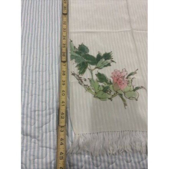 Oblong Opera Length Scarf Hand Painted Flower - Picture 3 of 4